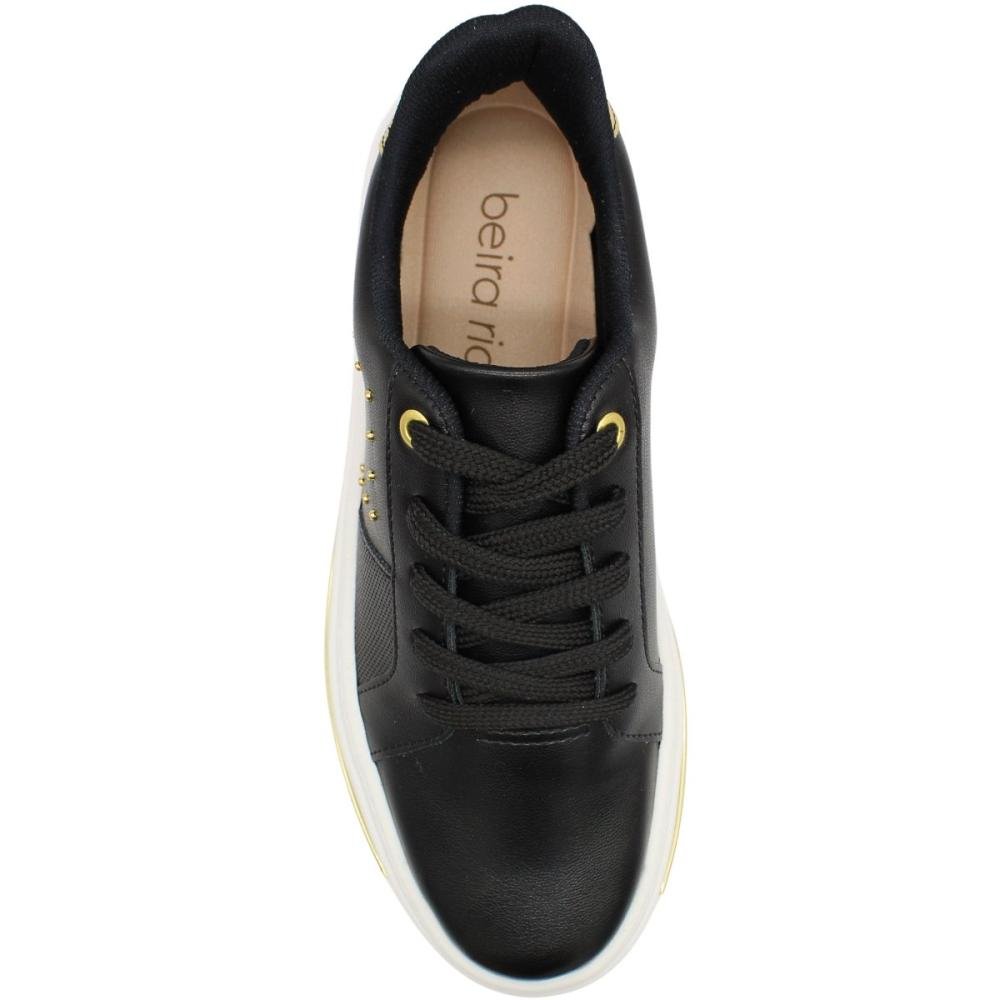 Tênis Beira Rio Casual Napa Turim apliques metálicos Feminino Preto/Dourado 4