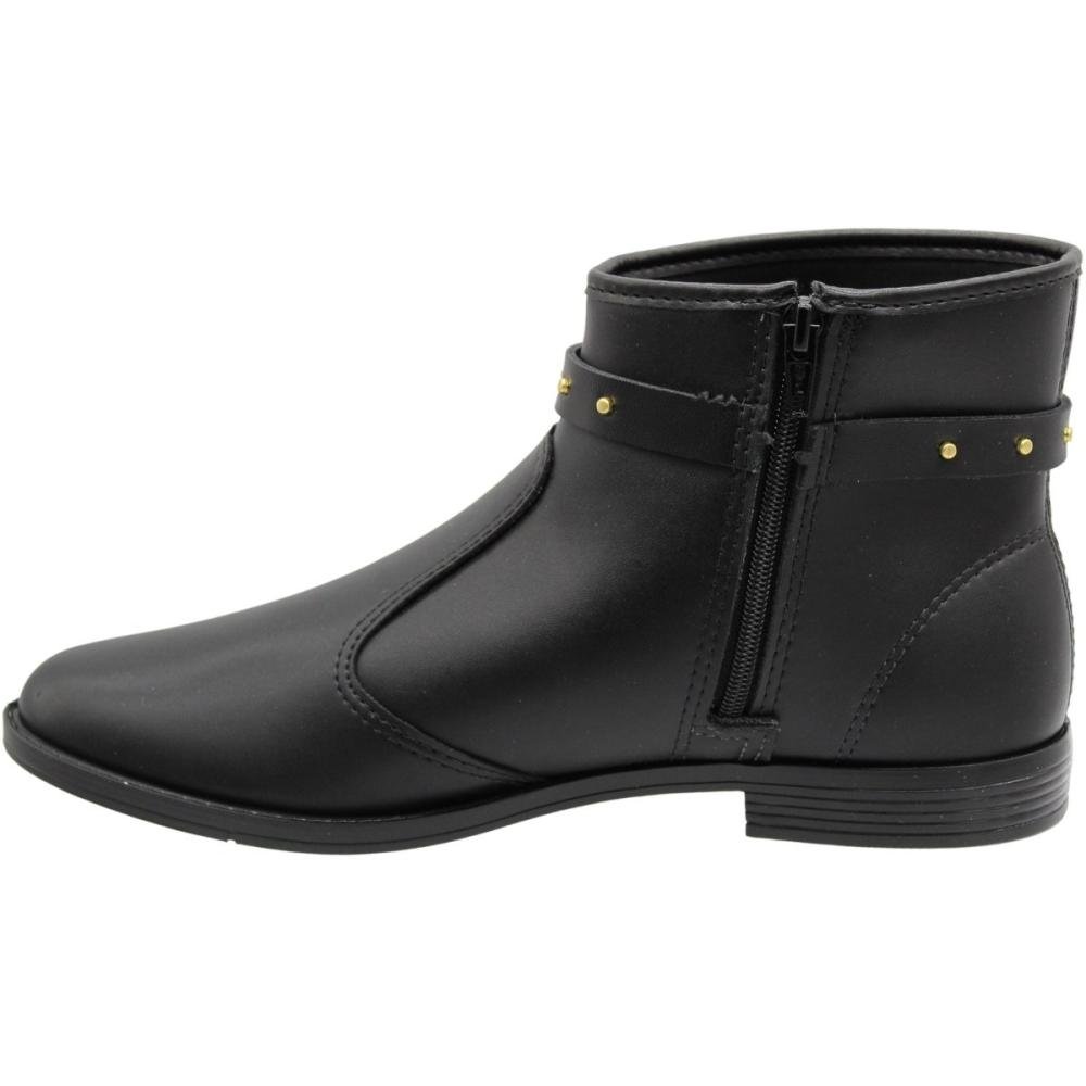 Bota Cano Baixo Casual Moleca Adorno Metálico Salto Baixo Preto 2
