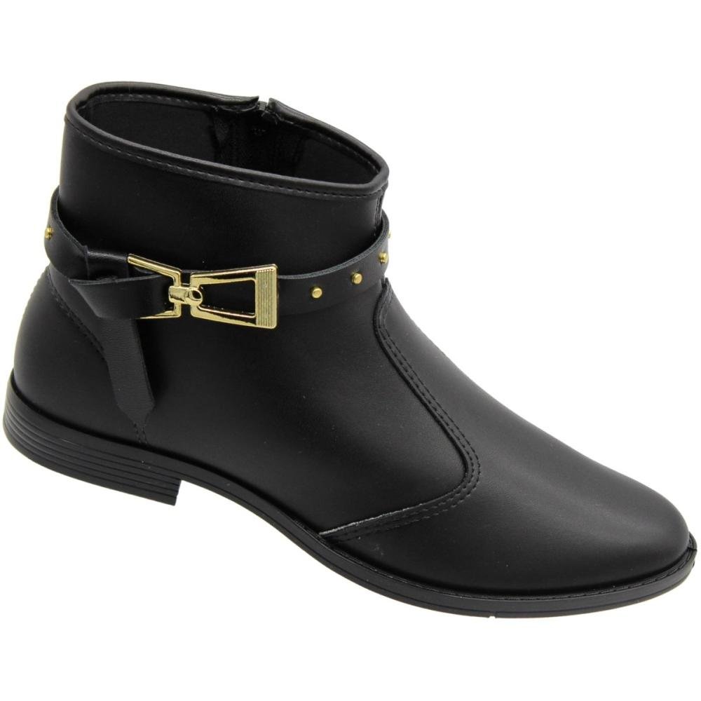Bota Cano Baixo Casual Moleca Adorno Metálico Salto Baixo Preto 3