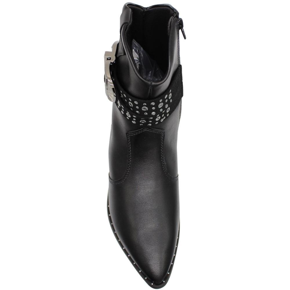 Bota Cano Baixo Beira Rio Decorada Tira Fivela Preto 4