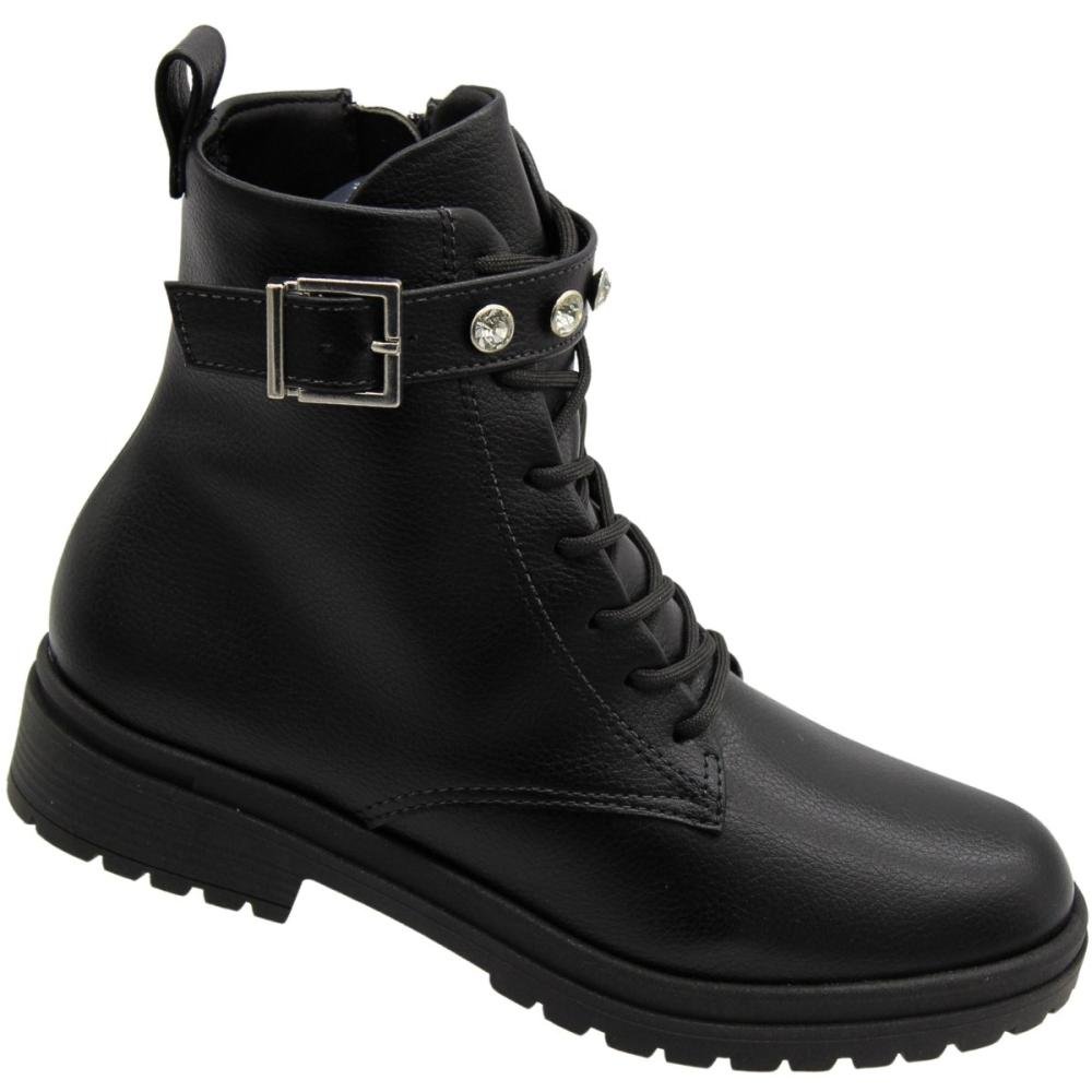 Bota Coturno Cano Médio Beira Rio Apliques Brilhantes Preto 3