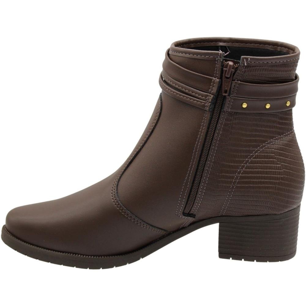 Bota Casual Cano Curto Moleca Salto Grosso Elegante Marrom 2