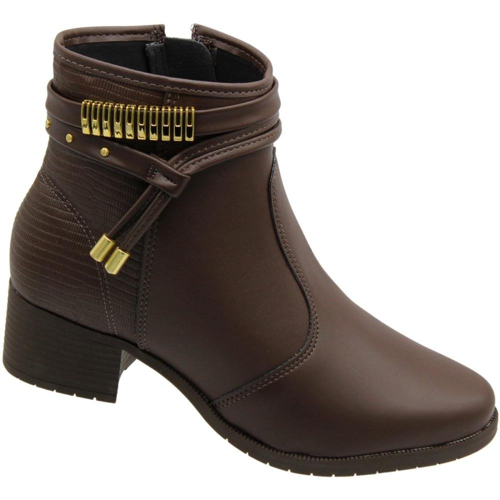 Bota Casual Cano Curto Moleca Salto Grosso Elegante Marrom 3