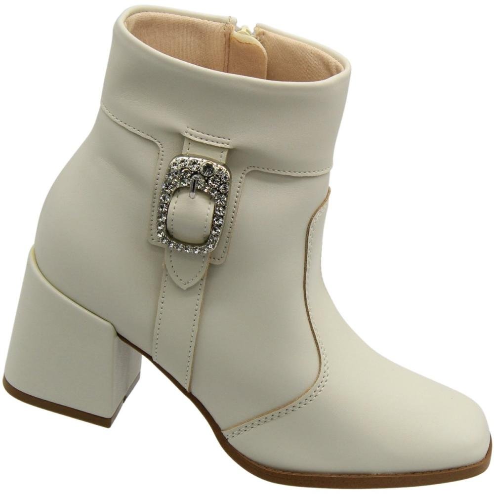 Bota Casual Cano Mèdio Moleca Fivela Cravejada Napa Berlim Branco 3