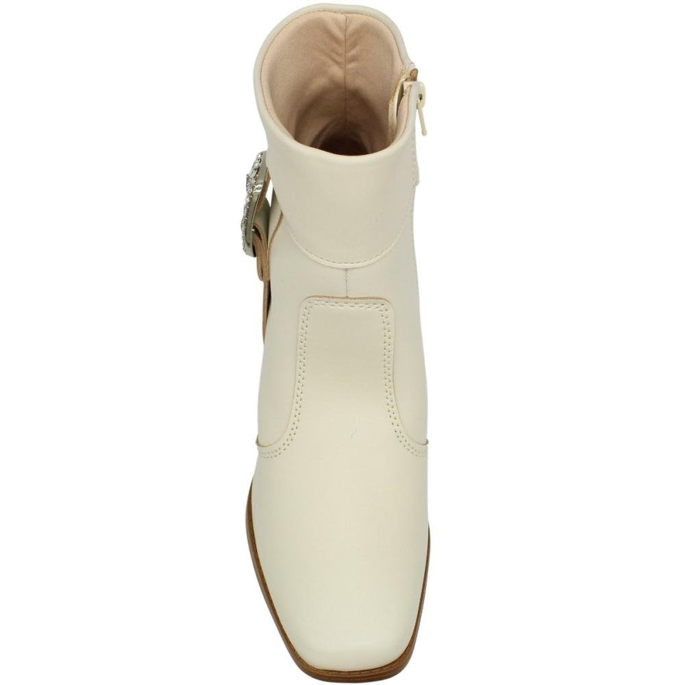 Bota Casual Cano Mèdio Moleca Fivela Cravejada Napa Berlim Branco 4