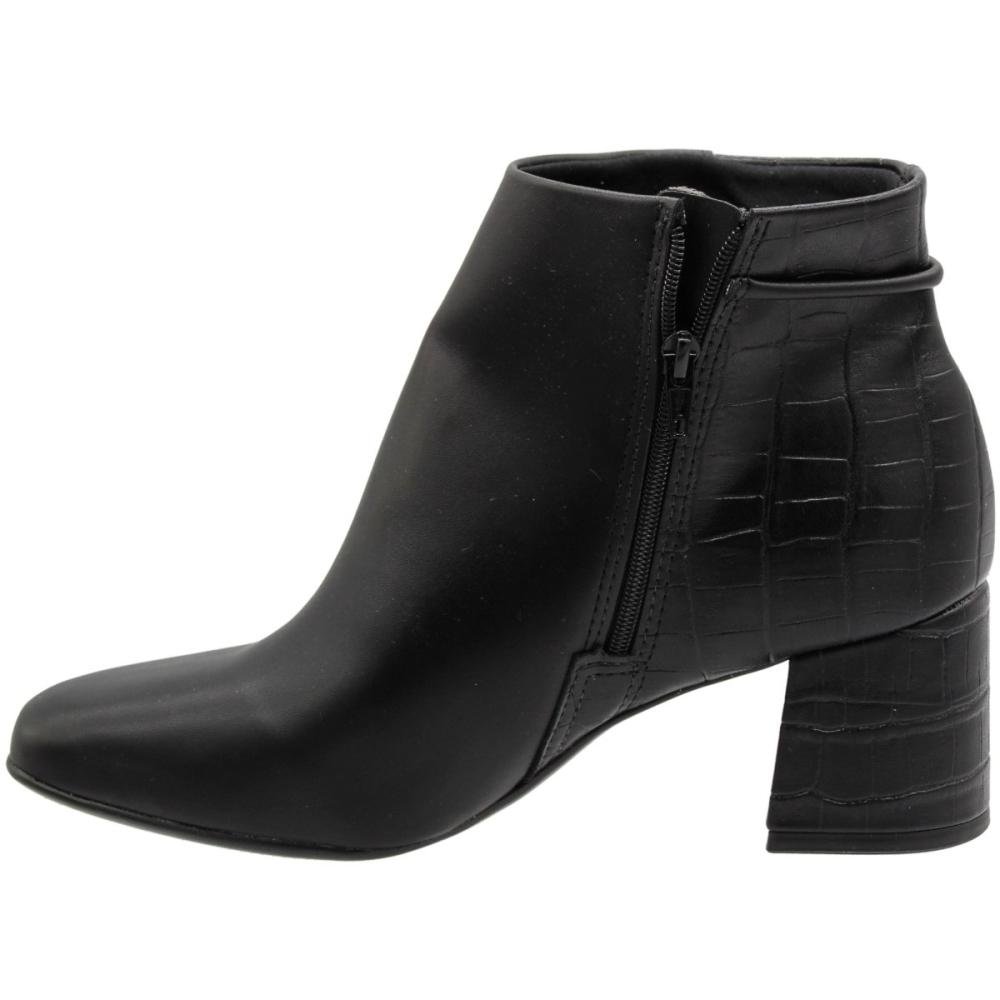 Bota Cano Curto Casual Beira Rio Cordinha Croco Zíper Preto 2