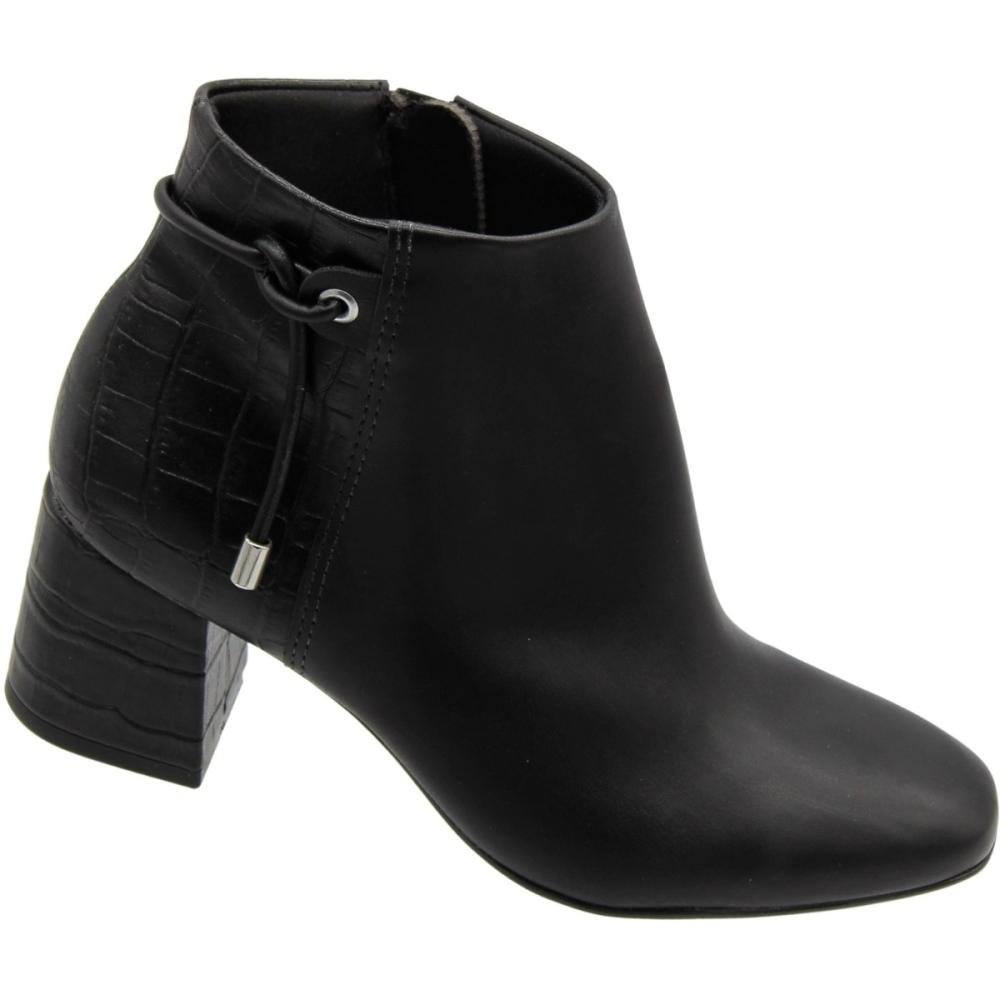 Bota Cano Curto Casual Beira Rio Cordinha Croco Zíper Preto 3