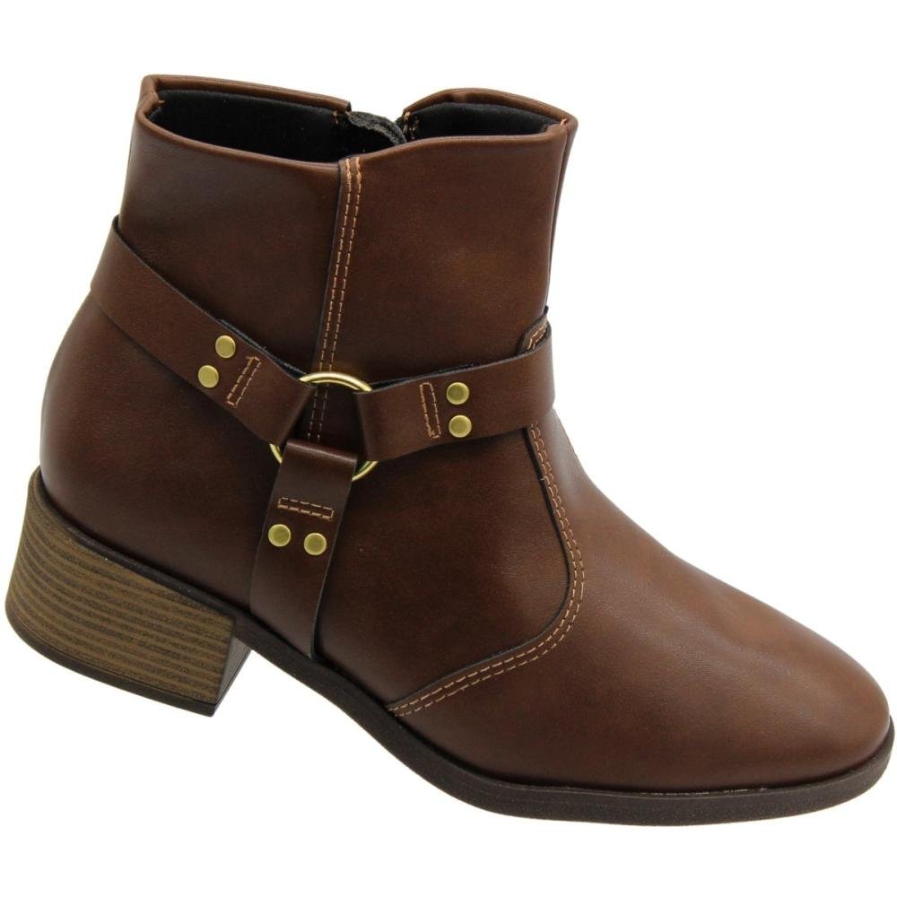 Bota Casual Cano Curto Beira Rio Adorno Argola Marrom 3