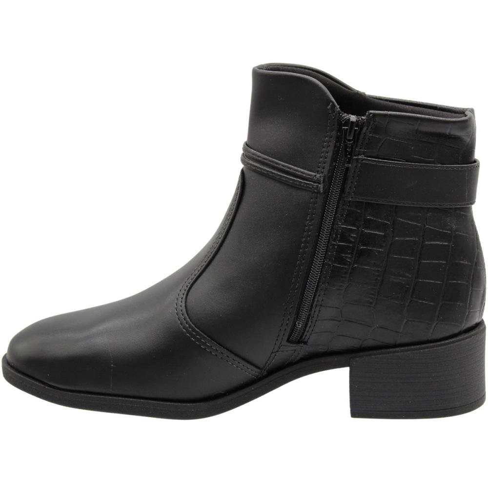 Bota Casual Cano Curto Adorno Metálico Croco Preto 2