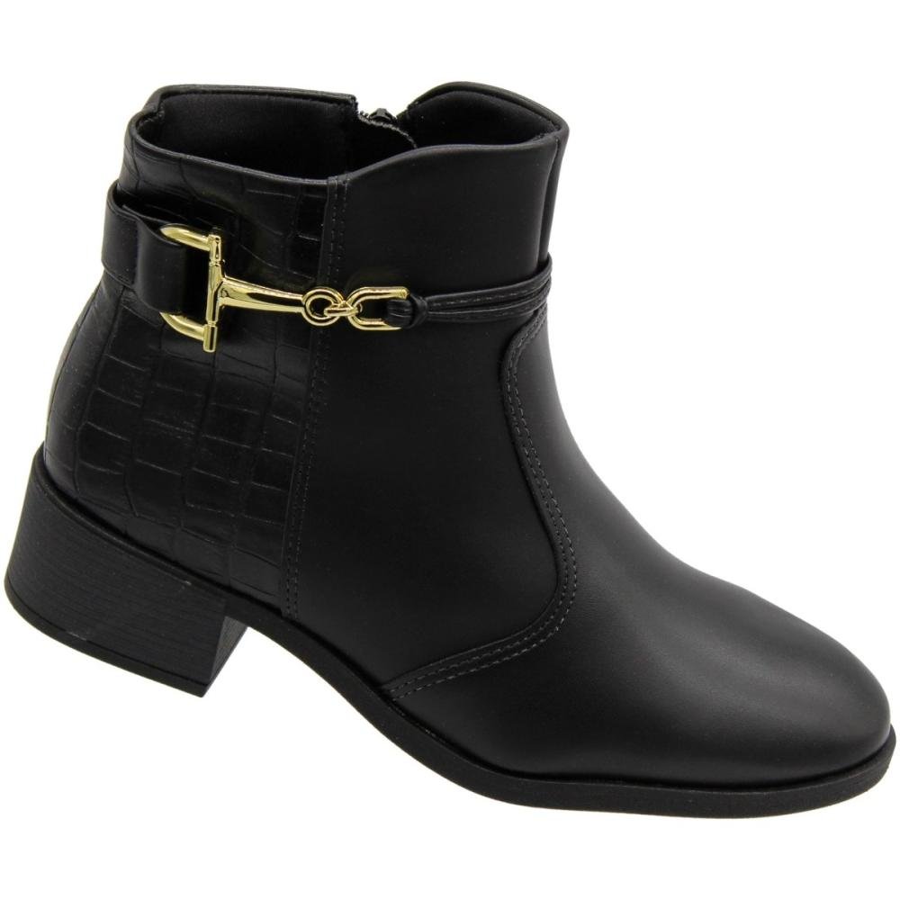 Bota Casual Cano Curto Adorno Metálico Croco Preto 3