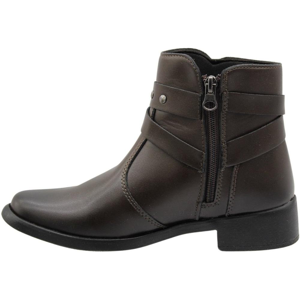 Bota Cano Curto Elisa Melo Adorno Tira Fivela Feminina Marrom 2