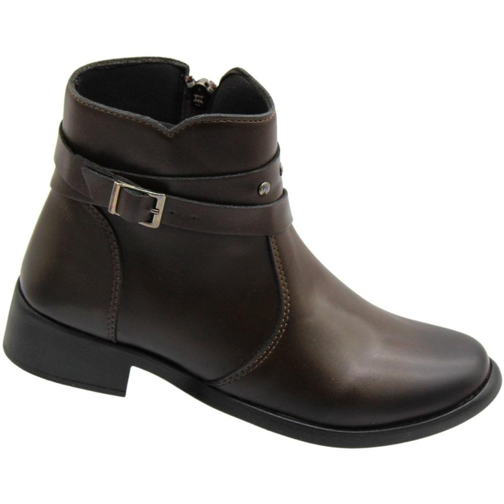 Bota Cano Curto Elisa Melo Adorno Tira Fivela Feminina Marrom 3