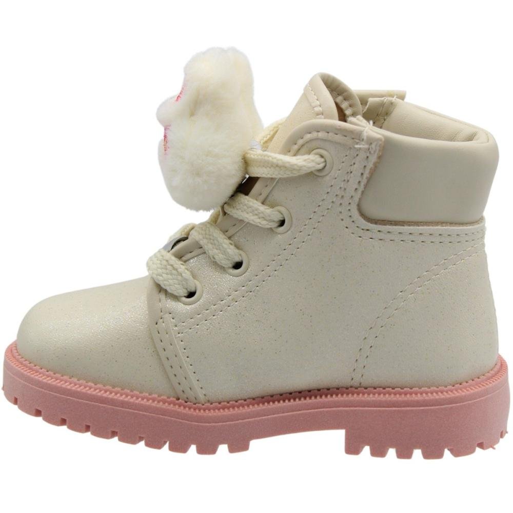 Bota Infantil Molekinha Paris Napa Pompom Menina Com Pulseira Branco 2