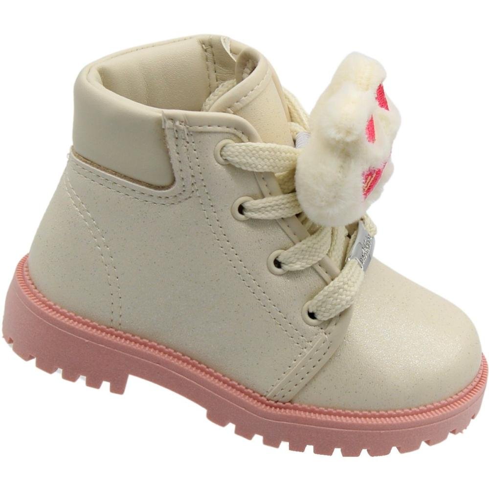 Bota Infantil Molekinha Paris Napa Pompom Menina Com Pulseira Branco 3