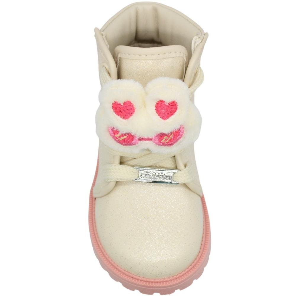 Bota Infantil Molekinha Paris Napa Pompom Menina Com Pulseira Branco 4