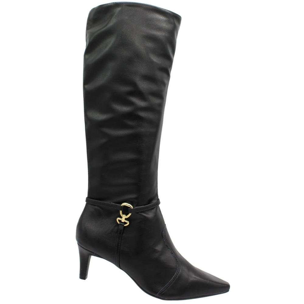 Bota Cano Alto Bebecê Adorno Dourado Salto Médio Feminina Preto 3