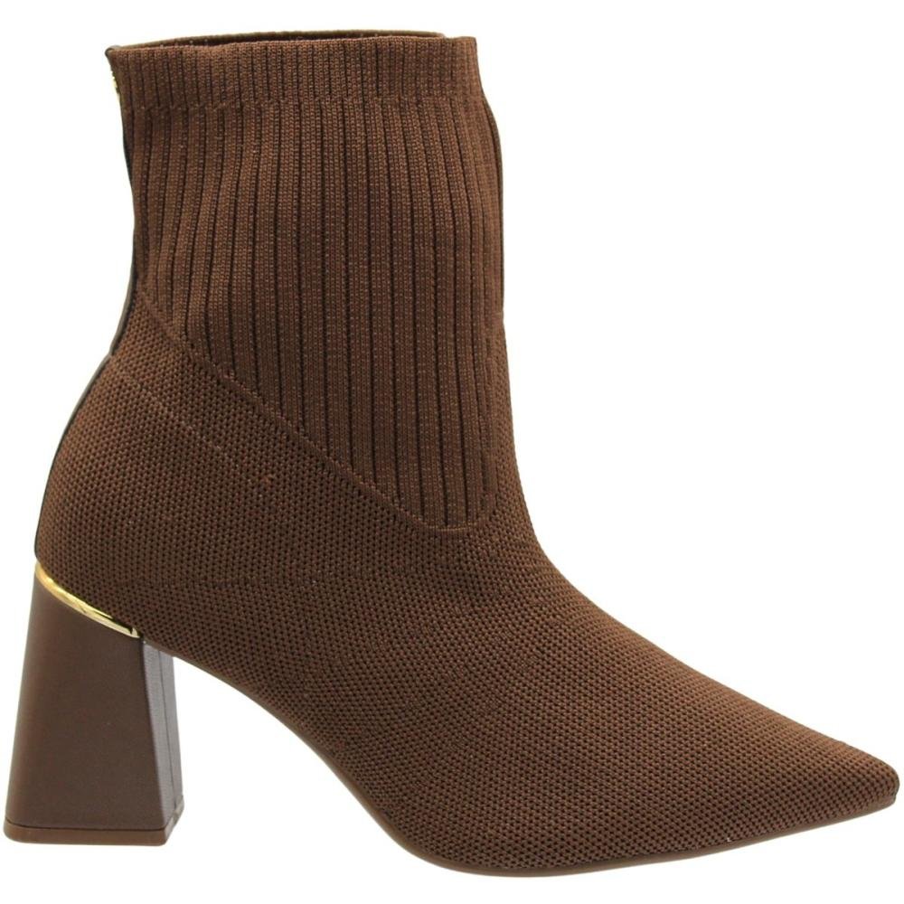 Bota Bico Fino Bebecê Salto Bloco Knit Feminina