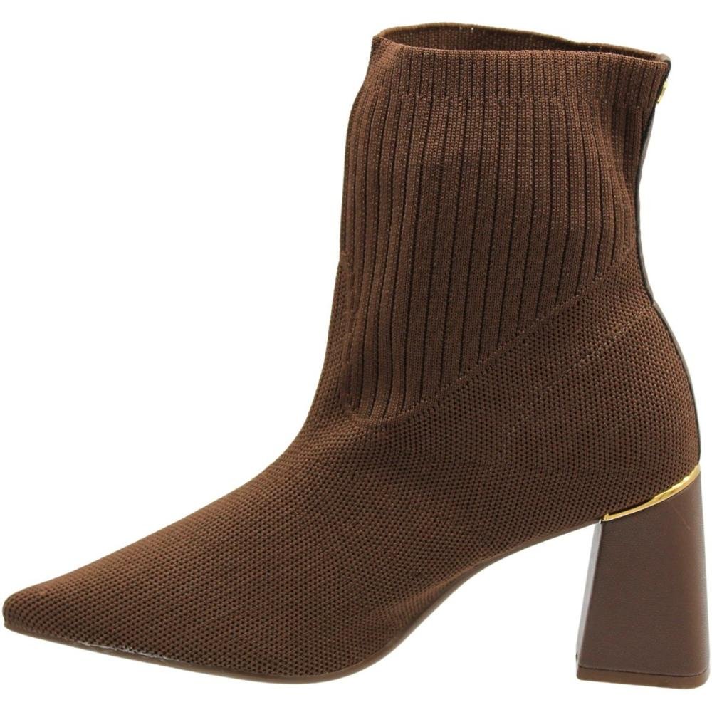 Bota Bico Fino Bebecê Salto Bloco Knit Feminina Marrom 2