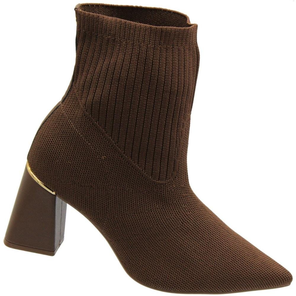 Bota Bico Fino Bebecê Salto Bloco Knit Feminina Marrom 3