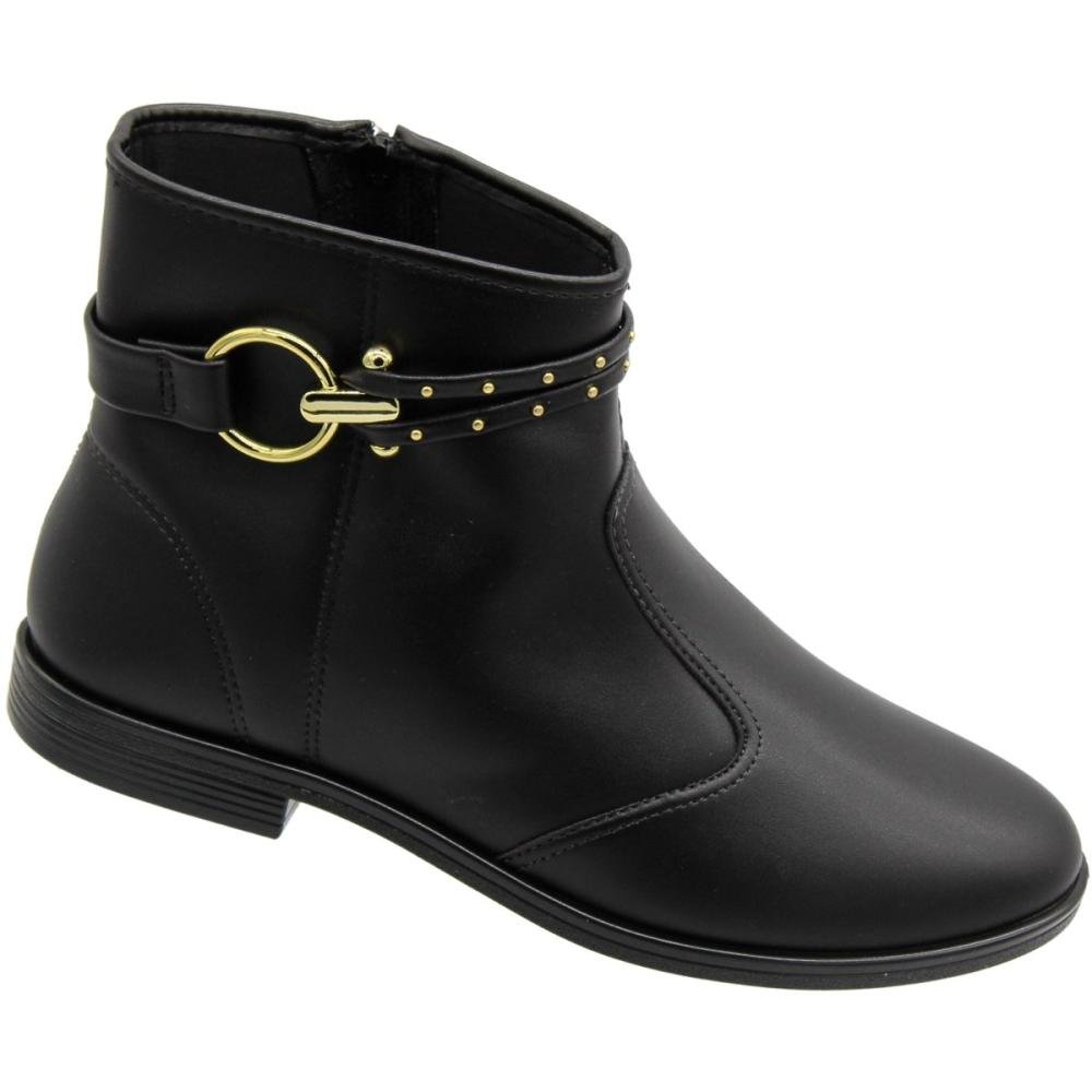 Bota Cano Baixo Beira Rio Tira Dupla Apliques Dourado Feminino Preto 3