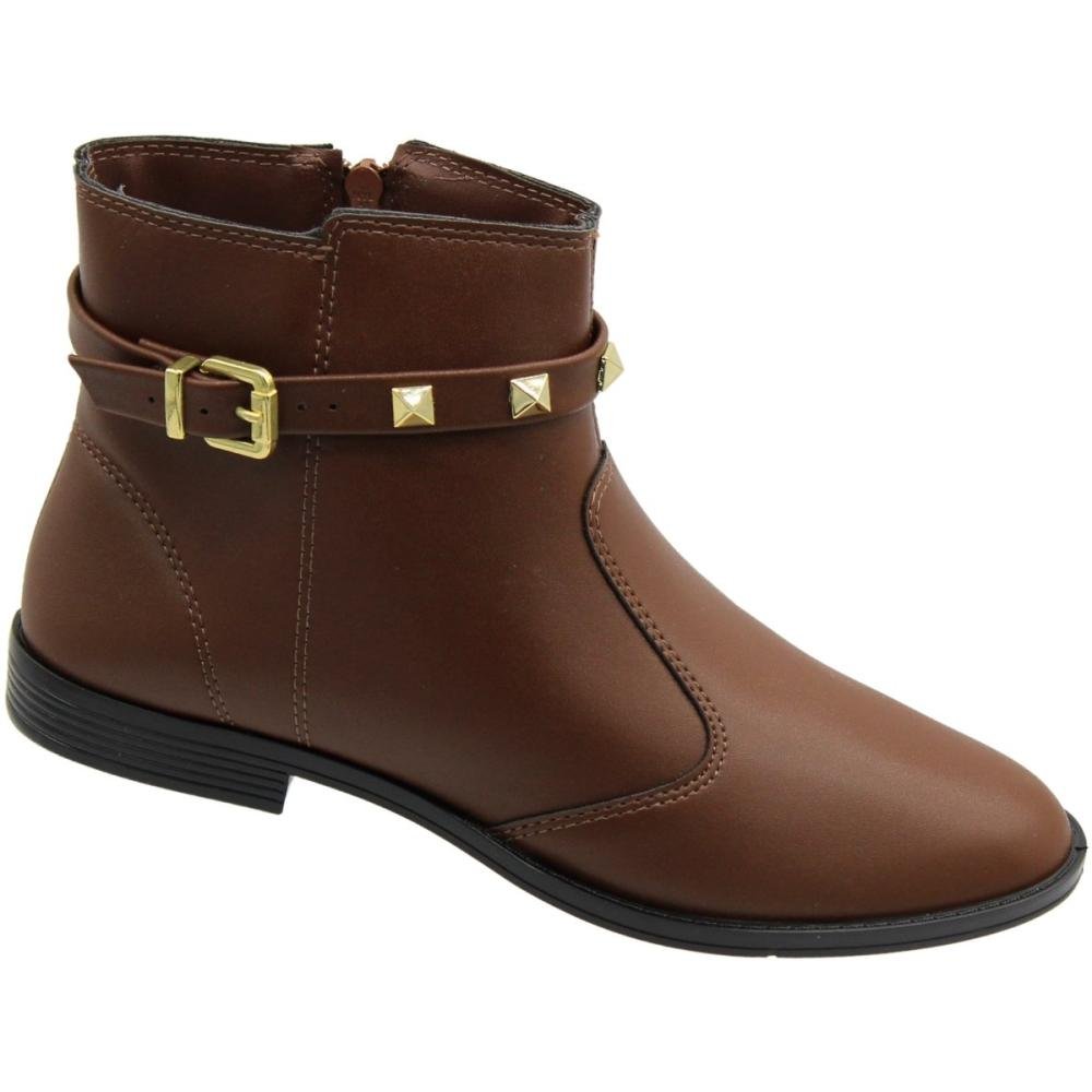 Bota Cano Baixo Moleca Estonia Adorno dourado Feminino Marrom 3