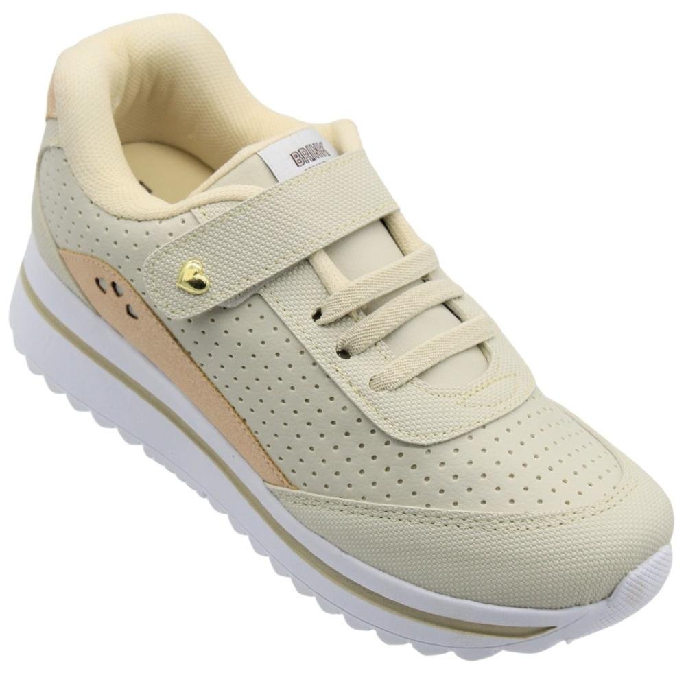 Tênis Jogging Juvenil Brink Tira Autocolante Aplique Coração Menina Branco 3