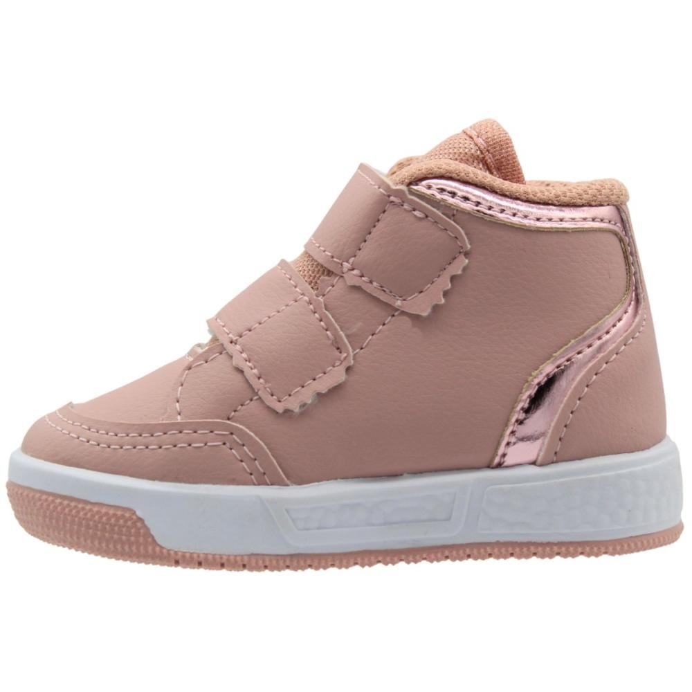 Tênis Casual Cano Alto Baby Via Vip Tiras Duplas Aplique Coração Menina Rosa 2
