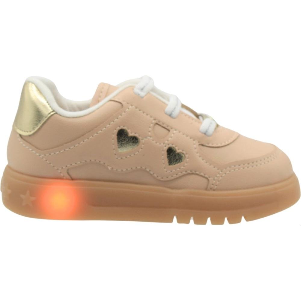Tênis Casual Baby Molekinha LED Recortes Decorativos Menina Bege 2