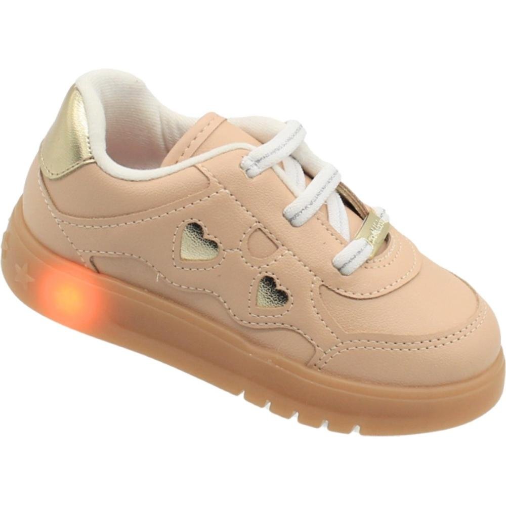 Tênis Casual Baby Molekinha LED Recortes Decorativos Menina Bege 4