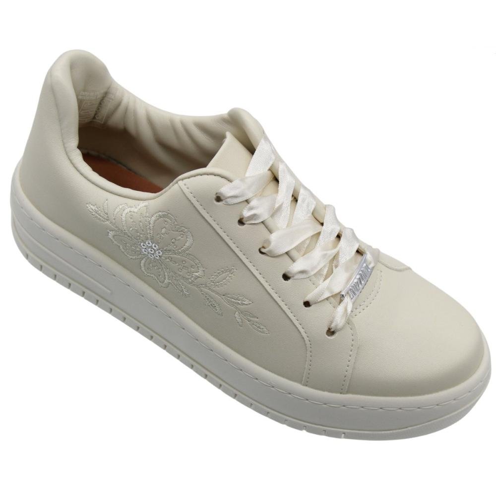 Tênis Casual Vizzano Bordado Floral Cadarço Acetinado Feminino Branco 3