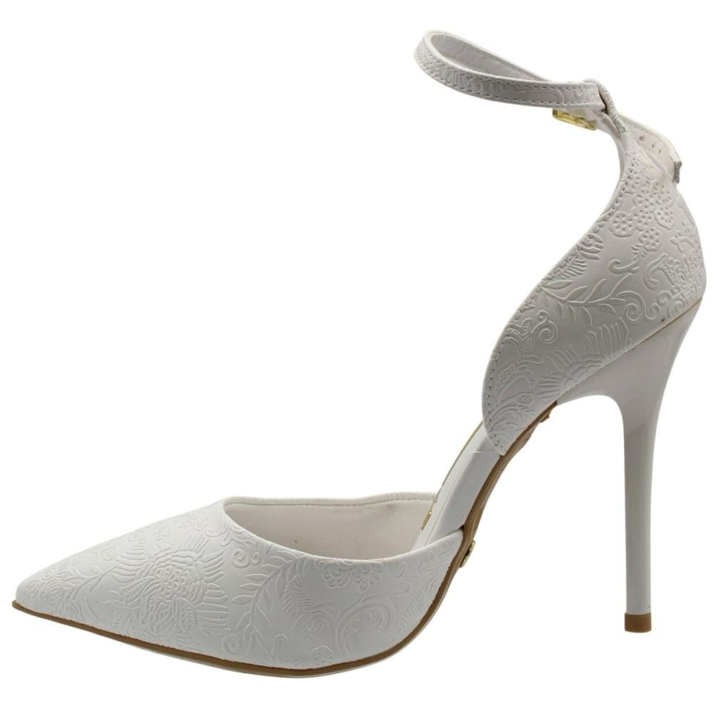 Scarpin Salto Fino Alto Vizzano Bico Fino Fivela Feminino Branco 2