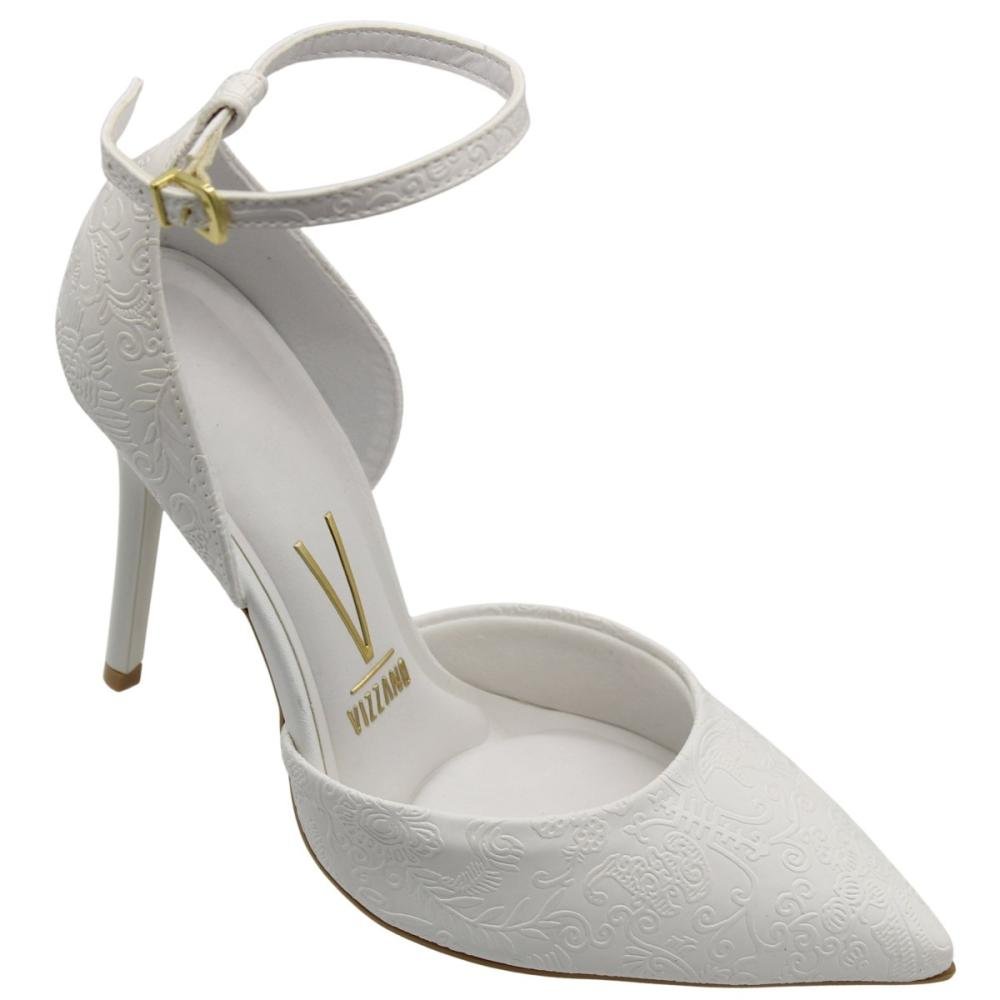 Scarpin Salto Fino Alto Vizzano Bico Fino Fivela Feminino Branco 3