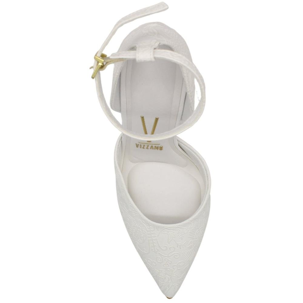 Scarpin Salto Fino Alto Vizzano Bico Fino Fivela Feminino Branco 4