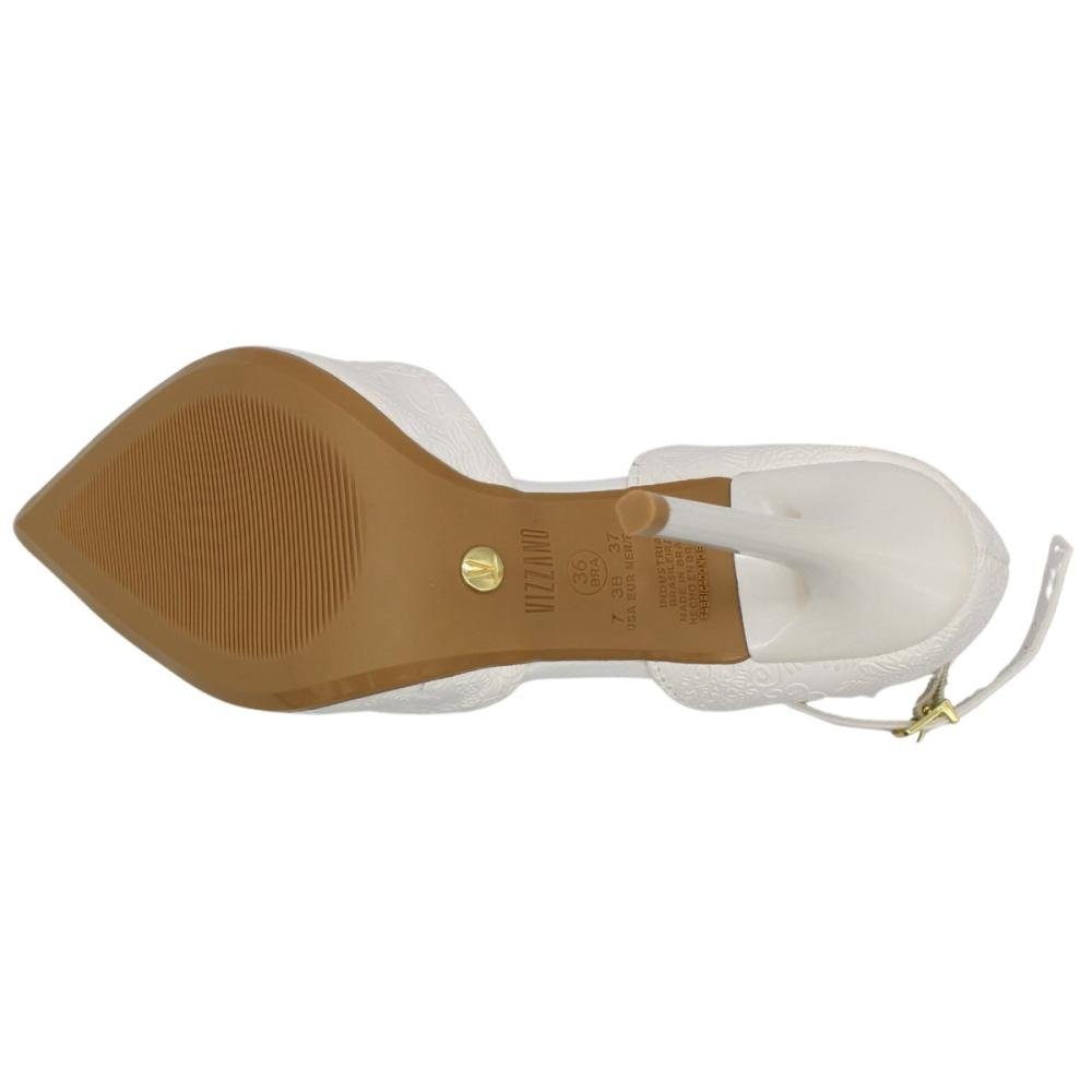 Scarpin Salto Fino Alto Vizzano Bico Fino Fivela Feminino Branco 5