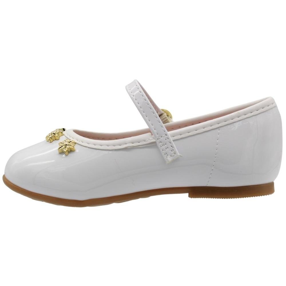 Sapatilha Baby Molekinha Tira Fivela Aplique Floral Menina Branco 2
