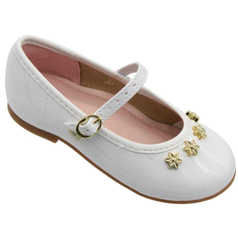 Sapatilha Baby Molekinha Tira Fivela Aplique Floral Menina Branco 3