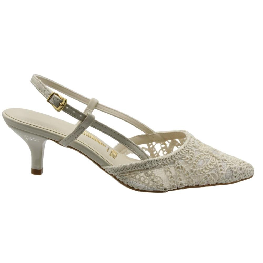 Scarpin Slingback Salto Fino Baixo Vizzano Renda Bico Fino Feminino
