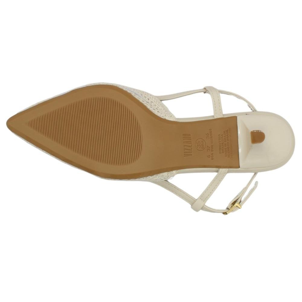 Scarpin Slingback Salto Fino Baixo Vizzano Renda Bico Fino Feminino Branco 5