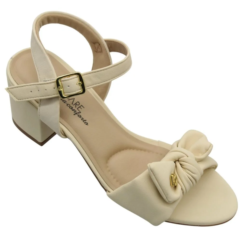 Sandália Salto Bloco Médio Modare Laço Decorativo Fivela Feminina Nude 3