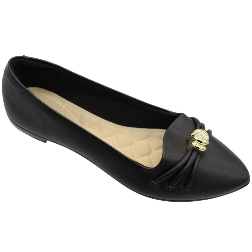 Sapatilha Moleca Bico Fino Aplique Metálico Feminino Preto 3