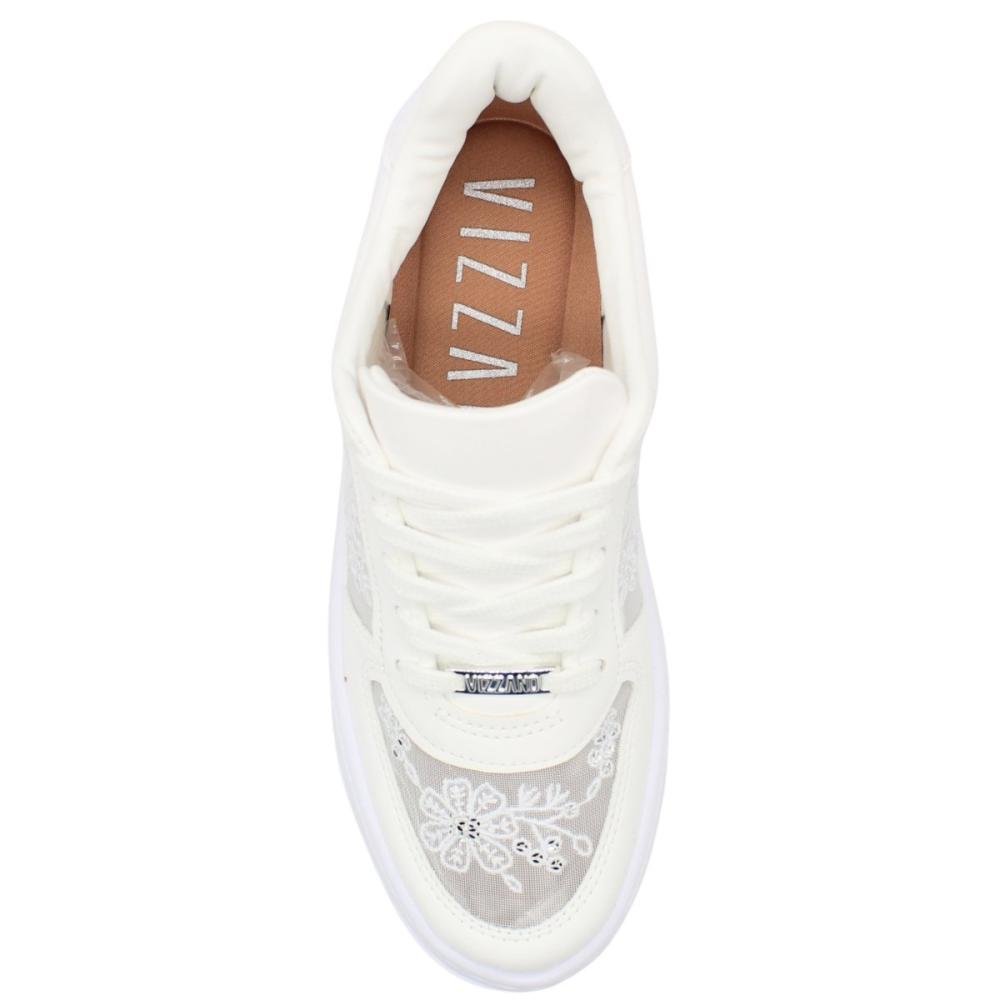 Tênis Casual Vizzano Tela Bordada Respirável Cadarço Feminino Branco 4