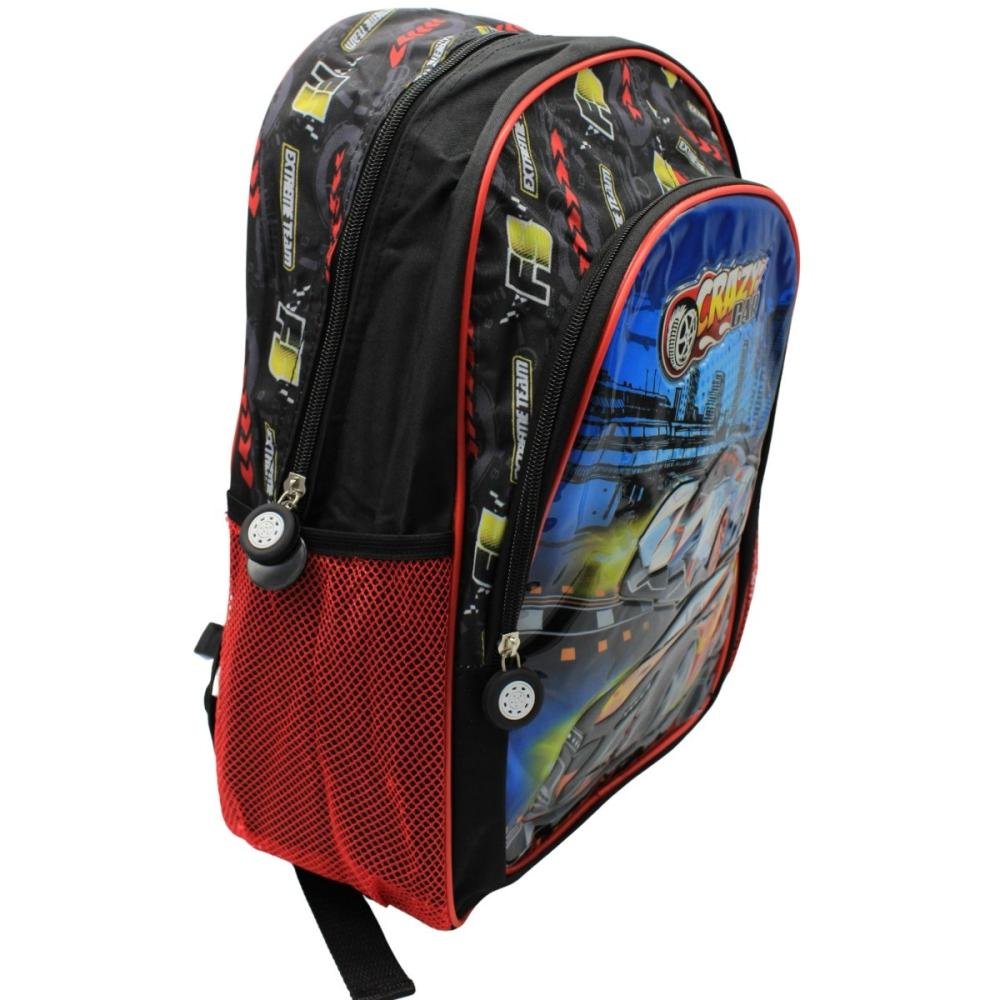 Mochila De Costas Escolar Nova Rio Crazy Car Bolsos Laterais Menino Preto 3