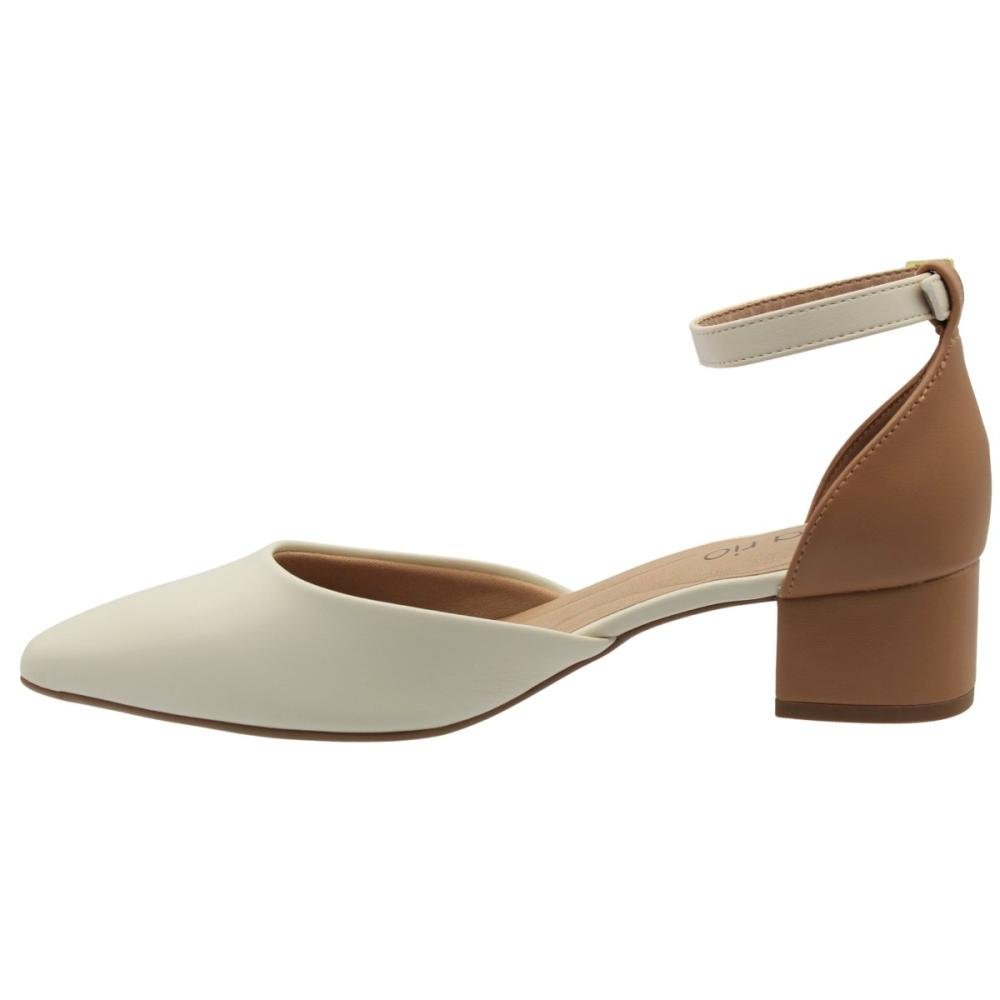 Scarpin Salto Bloco Beira Rio Tira Fivela Feminino Branco 2