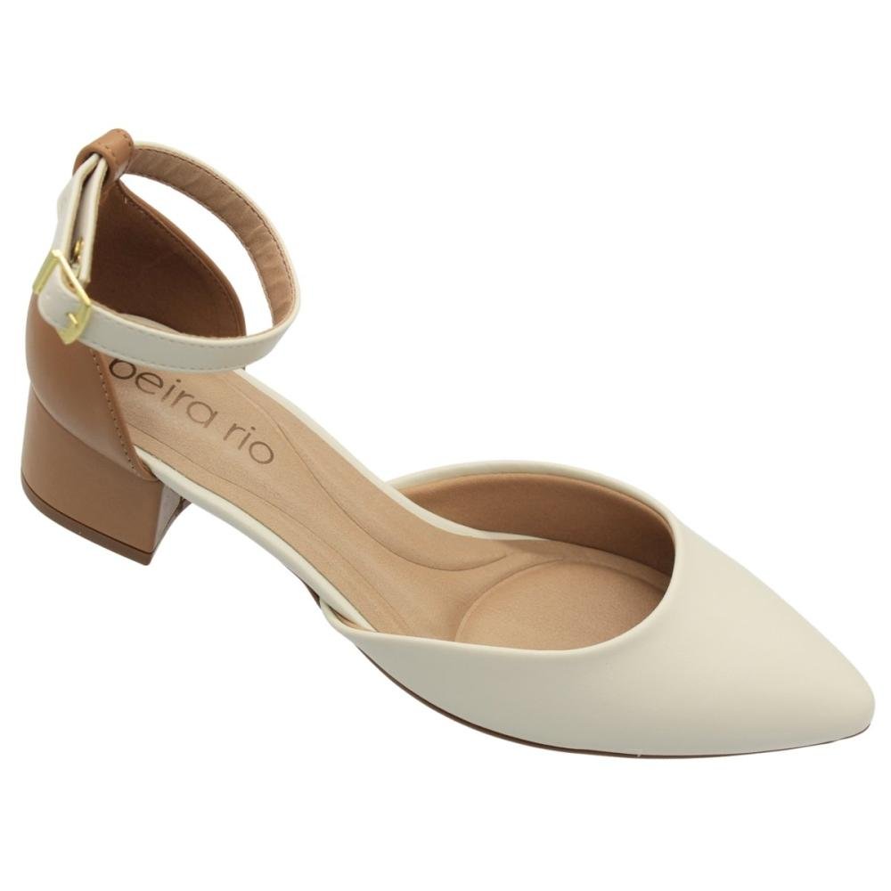 Scarpin Salto Bloco Beira Rio Tira Fivela Feminino Branco 3