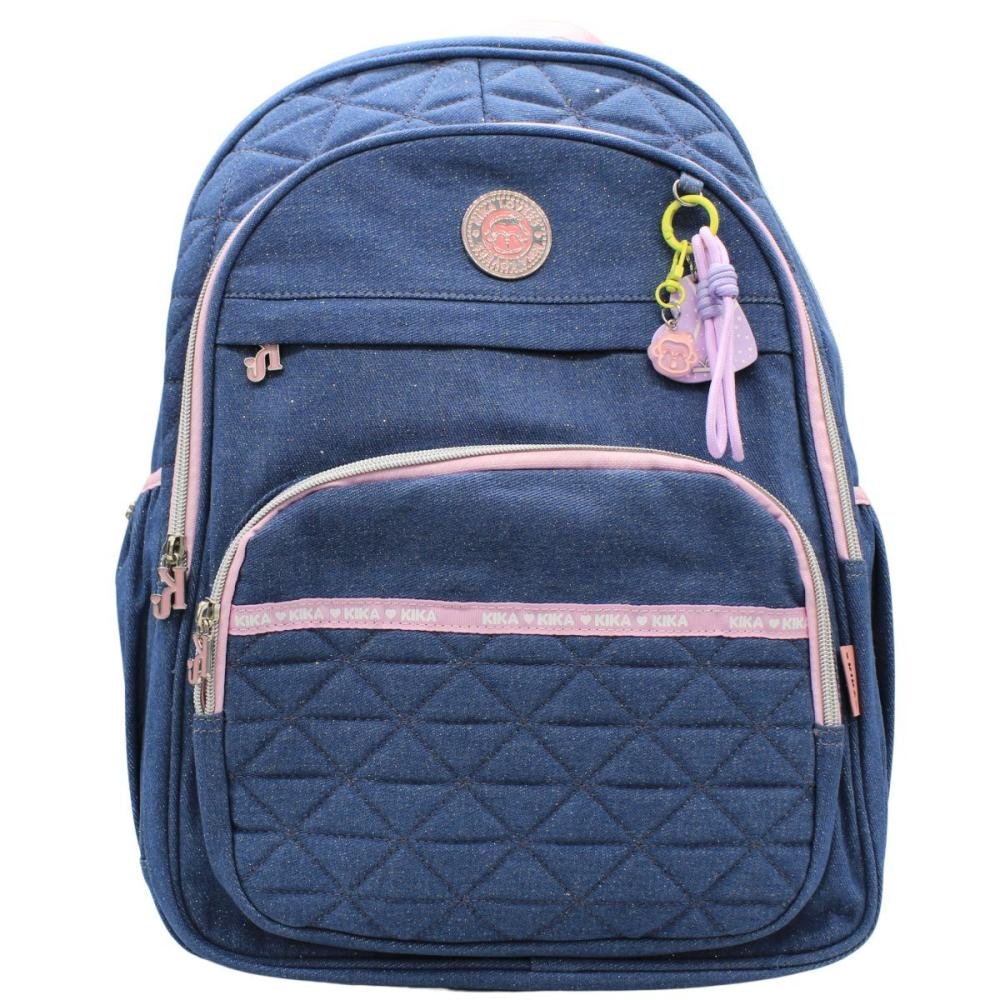 Mochila De Costas Escolar Kika Lovers Brilho Pingente Menina Azul 3