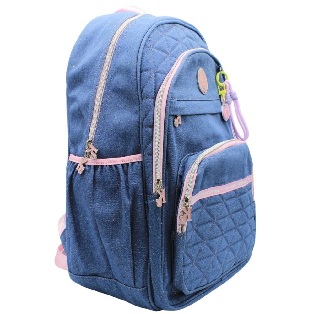 Mochila De Costas Escolar Kika Lovers Brilho Pingente Menina Azul 2