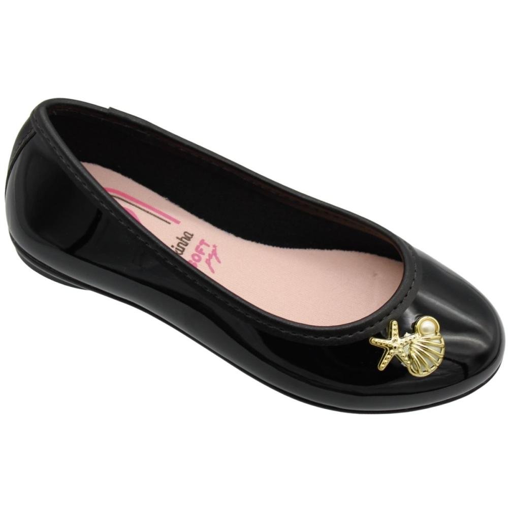 Sapatilha Infantil Molekinha Verniz Premium Aplique Menina Preto 3