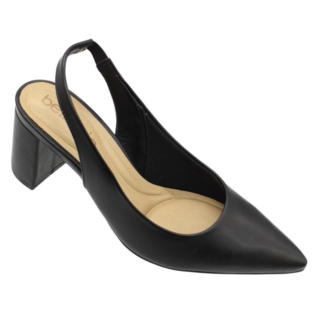 Sapato Beira Rio Slingback Bico Fino Salto Bloco Feminino Preto 3