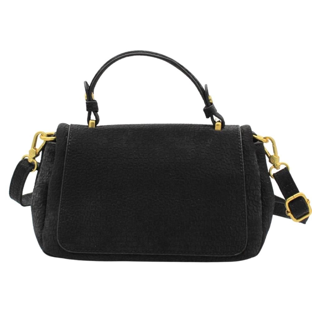 Bolsa Transversal Pavão De Ouro Fechamento Metálico Alça De Mão Feminina Preto 2