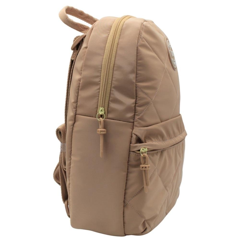 Mochila de Costas Moleca Matelassê Nylon Bolso Frontal Feminino Nude 3